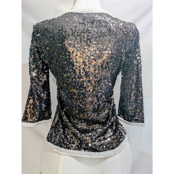 IMAN Global Chic Black Sequin Trim Jacket Small NWT - Picture 3 of 7